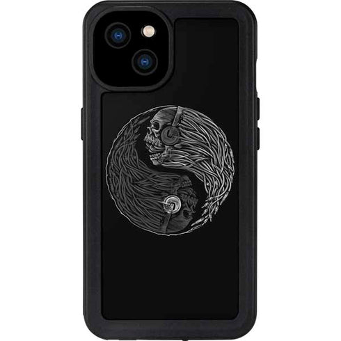 Liquid Blue Yin Yang Music Skulls iPhone 15 Plus Waterproof Case